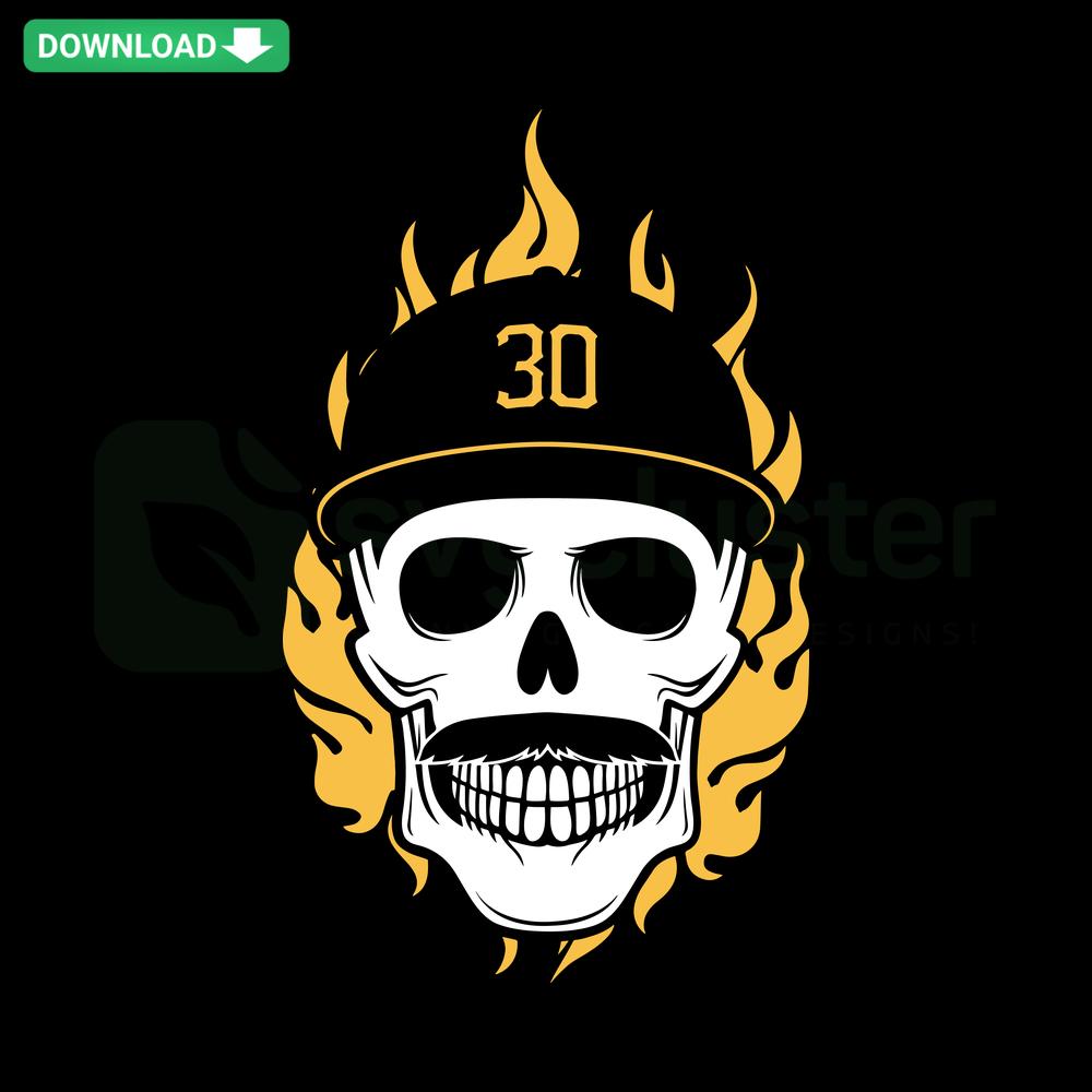 Flaming Pirate Skull Baseball SVG, High-Resolution MLB Digital Design, Bold Skull Graphic, Vivid Flames, Perfect for Craft Projects.