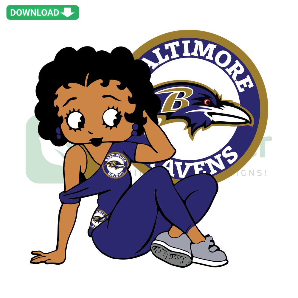 Betty Boop dressed as Baltimore Ravens fan, SVG download for Cricut. Perfect graphic design files for crafting and decor.
