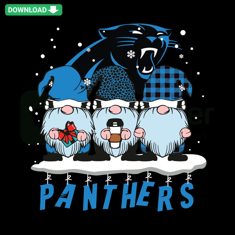 Carolina Panthers Gnomes SVG, charming football-themed digital art, perfect for fans, download from SVGCluster Digital Assets.