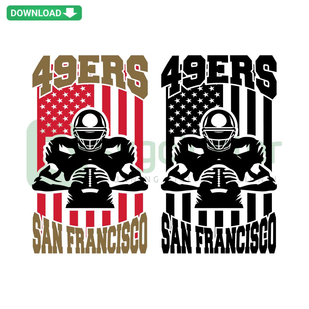 49ers San Francisco Flag Player Football SVG design, digital download featuring a dynamic football player theme, perfect for fans.