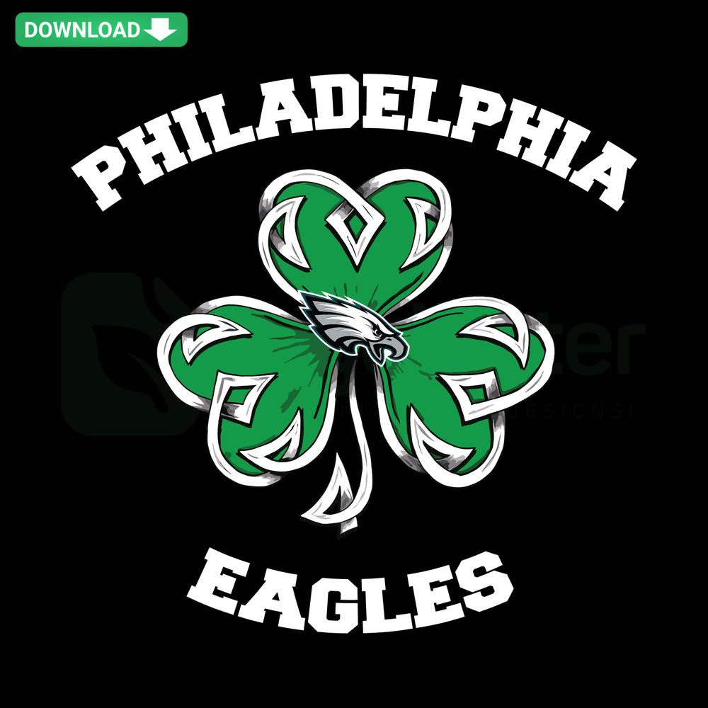 Philadelphia Eagles Shamrock Football St Patricks Day SVG, green Irish-themed design, SVGCluster digital download.
