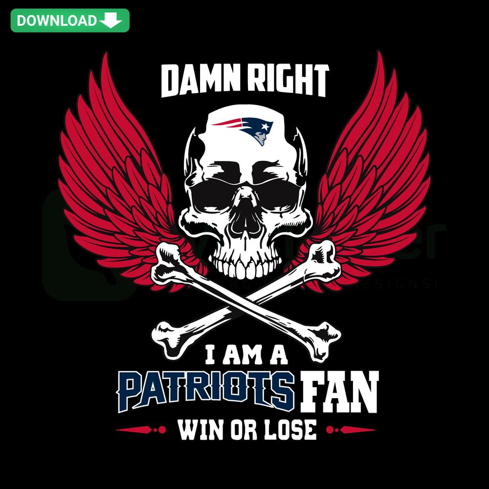 Damn Right I Am A New England Patriots Fan SVG Clip Art: Stylized text graphic for dedicated sports fans, perfect for printables.