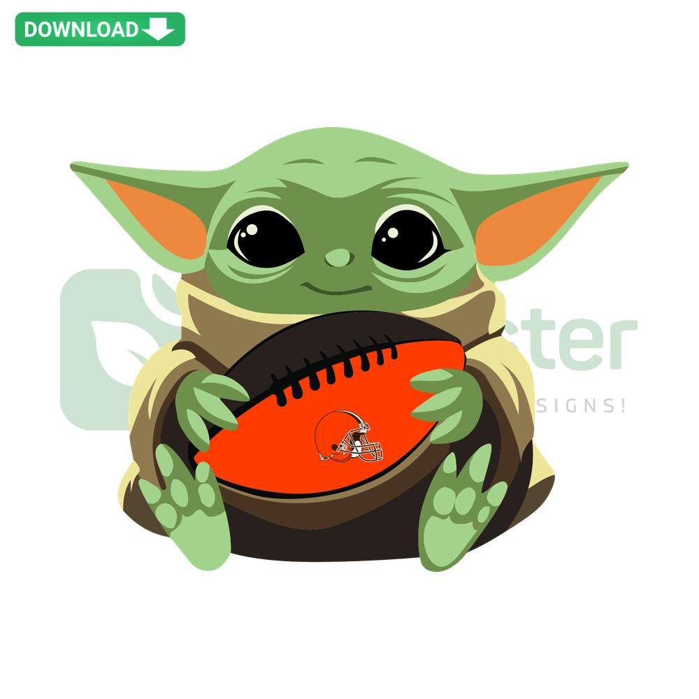 Cleveland Browns Baby Yoda SVG design, NFL-themed digital download for designers, cute Baby Yoda in Browns colors and logo.