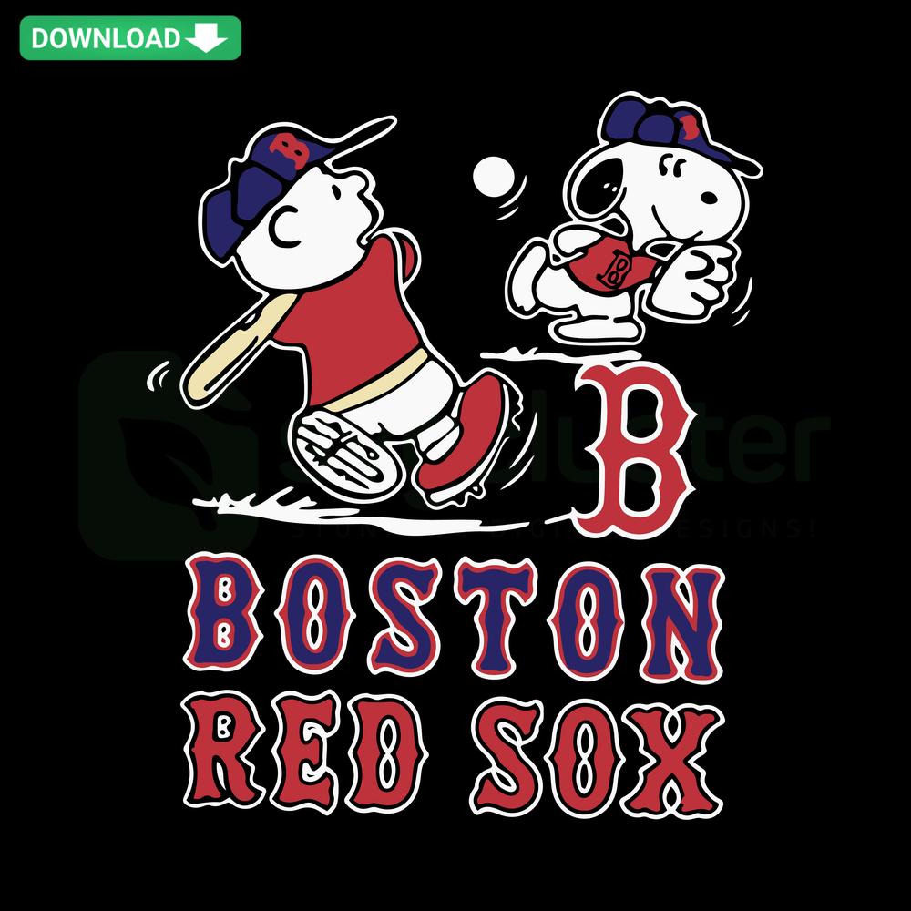 Charlie Brown and Snoopy playing baseball in Boston Red Sox attire, high-resolution SVG design file.