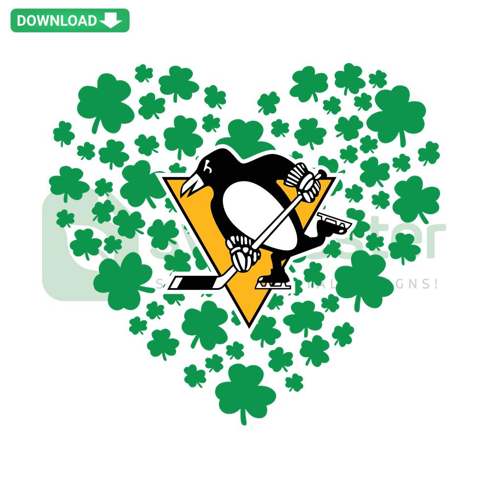 Clover Leaf St Patrick's Day Pittsburgh Penguins SVG, featuring Irish symbols, suitable for festive decor or apparel designs.