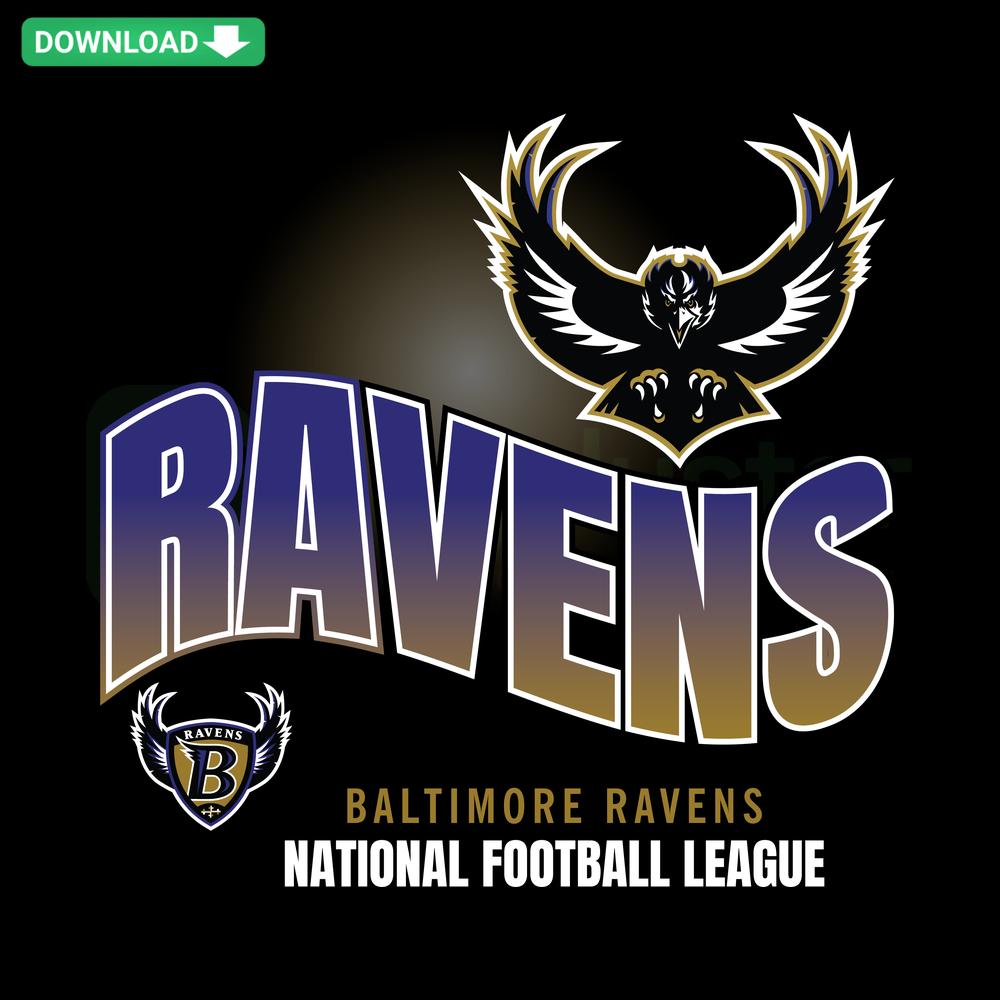 Baltimore Ravens NFL SVG Design: Bold logo, team colors, perfect for crafting projects. Sports branding, fan merchandise, vector art.