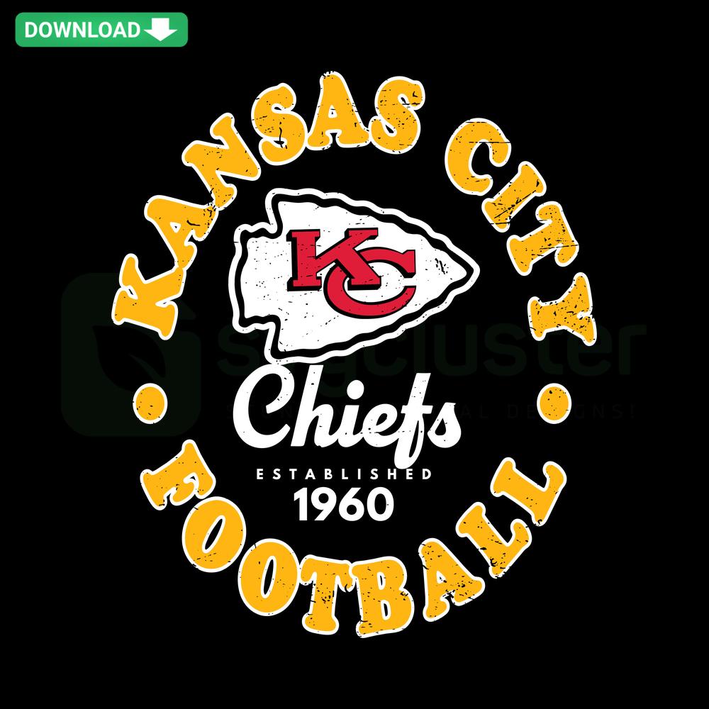 Vintage Kansas City Chiefs Football SVG, Established 1960, Retro Design, Red and Gold Emblem, Instant Digital Download