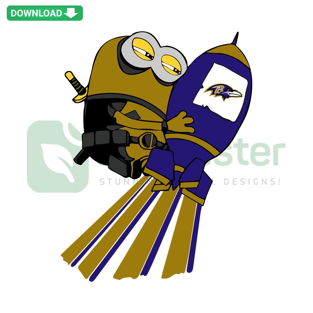 Minions Baltimore Ravens Rocket SVG, instant digital file with Minions and Ravens-themed rocket design for crafts and more.