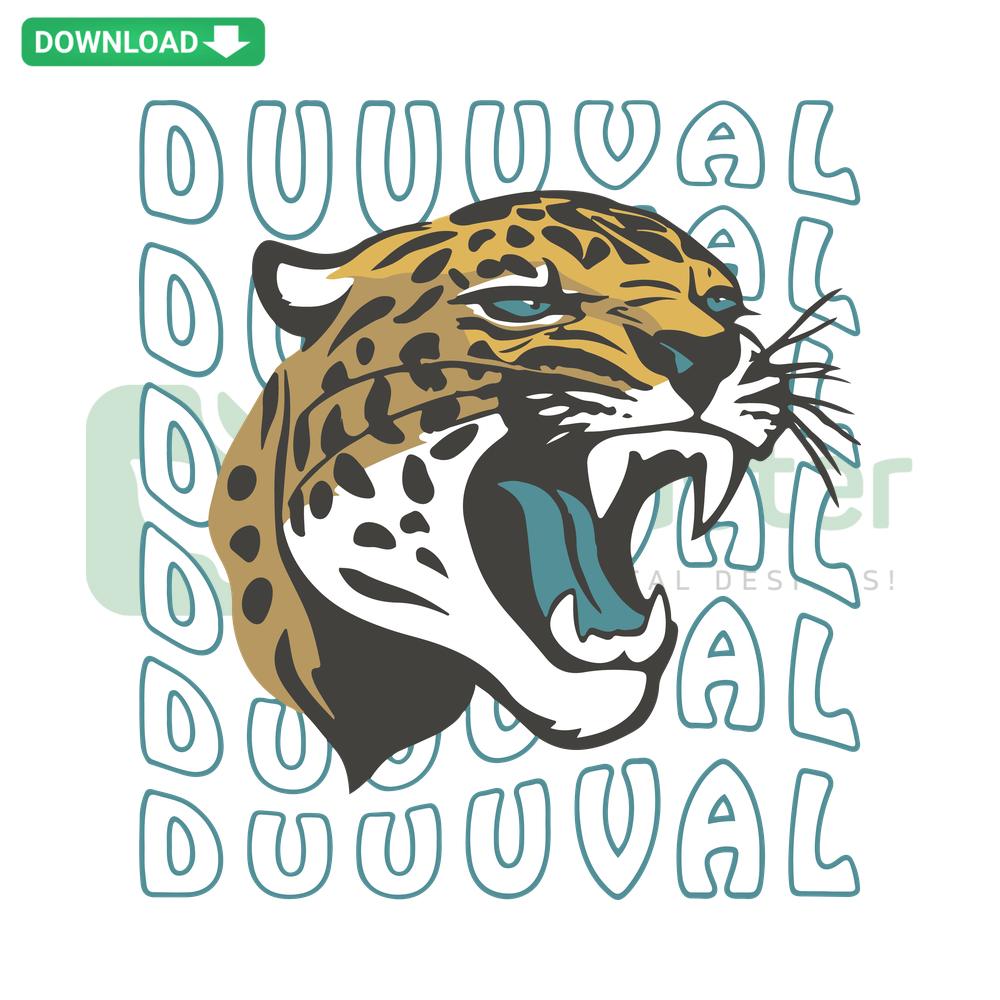 Retro Duuuval Jacksonville Jaguars SVG Digital Download featuring bold vintage-style Jaguar logo and team colors, perfect for crafting.