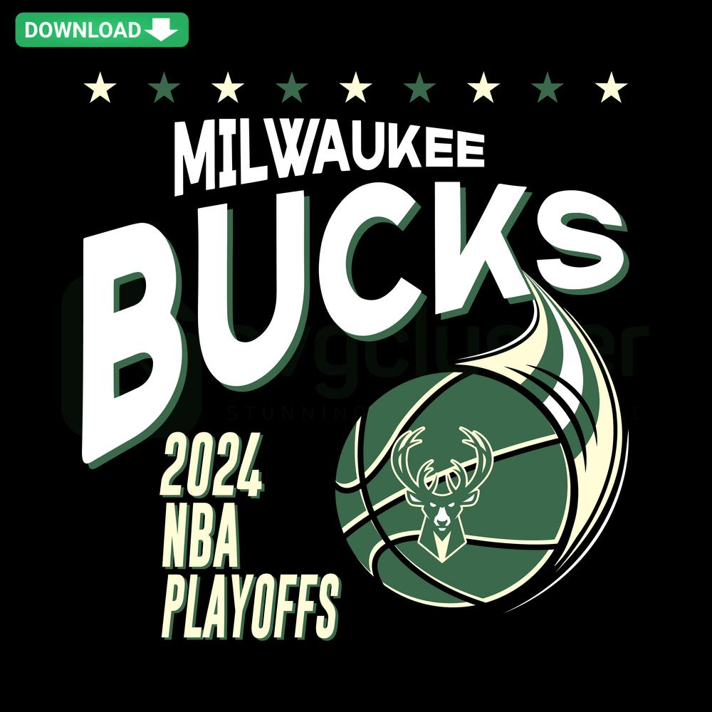 Milwaukee Bucks 2024 NBA Playoffs SVG featuring team logo, perfect for scrapbooking, fan gear, or DIY sports crafts.