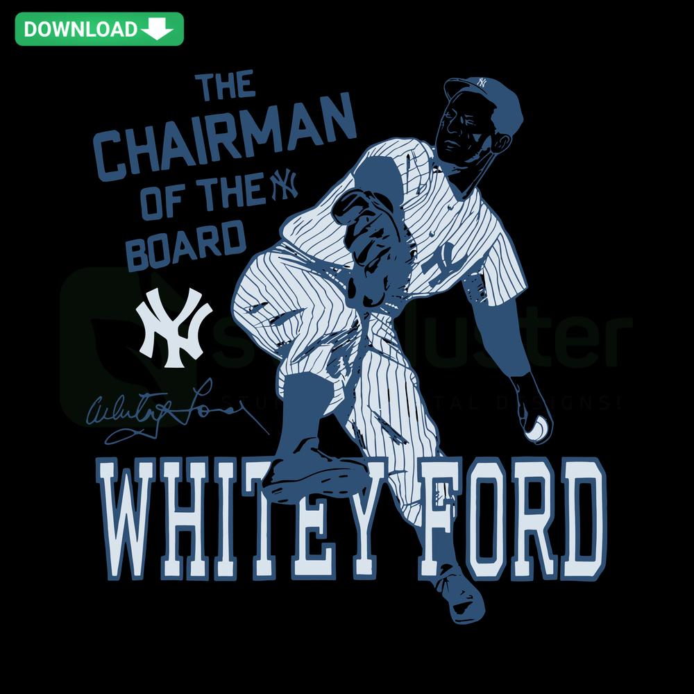 Whitey Ford Signature Yankees Baseball SVG Design, Printable Craft, Digital Download, Blue & White Theme, Sports Memorabilia Decor.