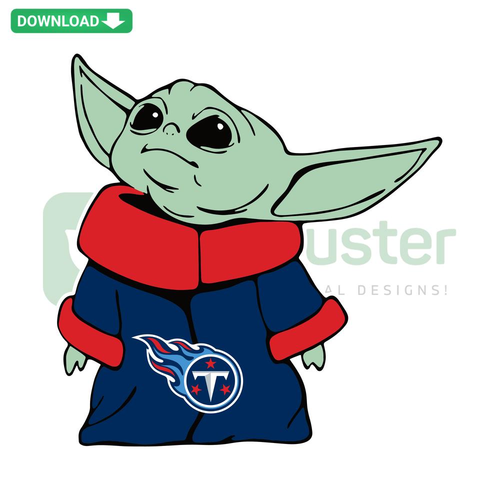 Tennessee Titans Baby Yoda SVG, Cut File, NFL-themed cute Baby Yoda holding Titans logo, ideal for crafting.