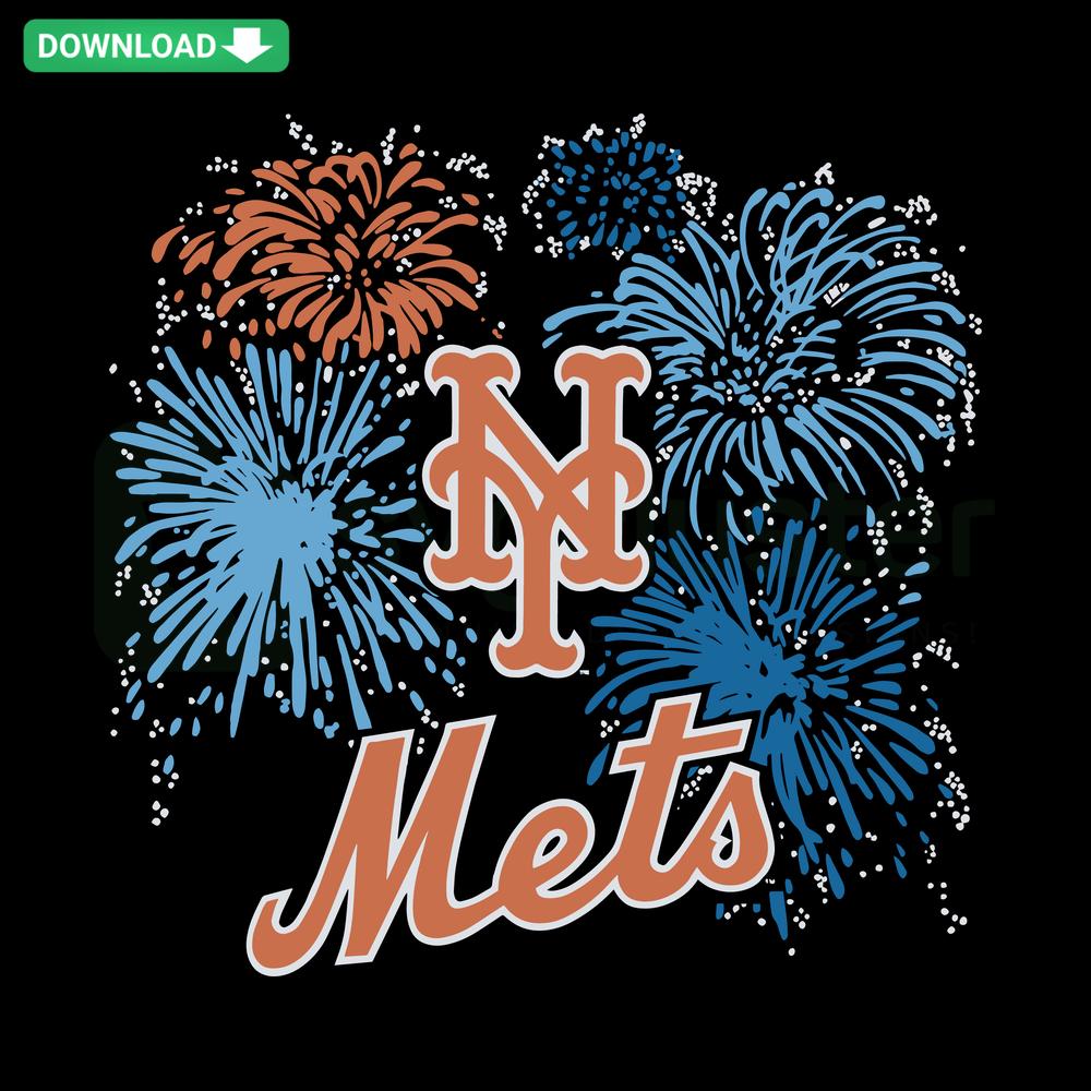Colorful New York Mets Fireworks Baseball SVG with MLB logo, perfect for printable digital assets and crafting projects.
