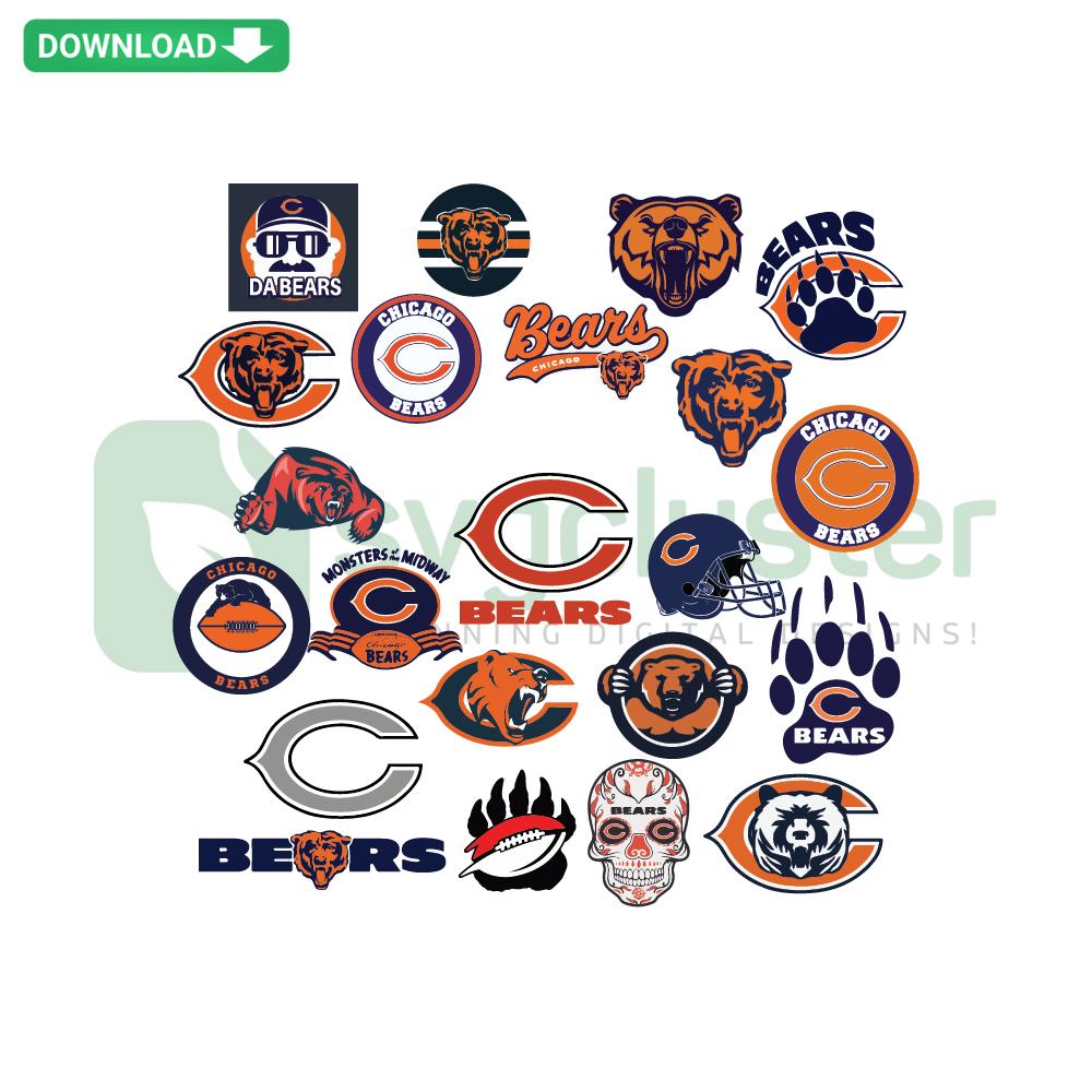 Chicago Bears NFL SVG Bundle: 24 Files, Instant Cricut Download, Football Design, Bears Logo, SVG Cut Files for Crafts