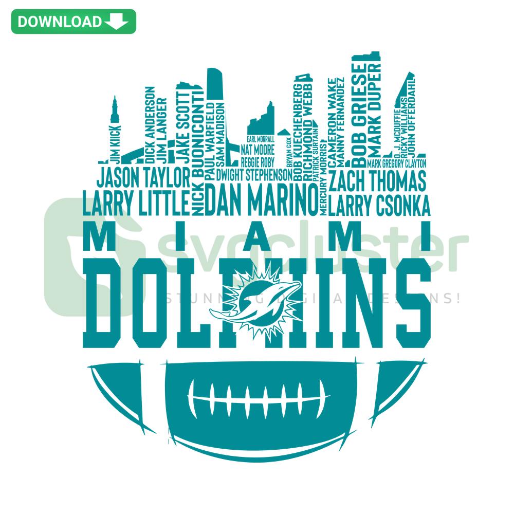 Miami Dolphins Skyline Football Names SVG, Premium Designer File, Vibrant Miami Skyline, Dolphins Logo, SVG for Designers