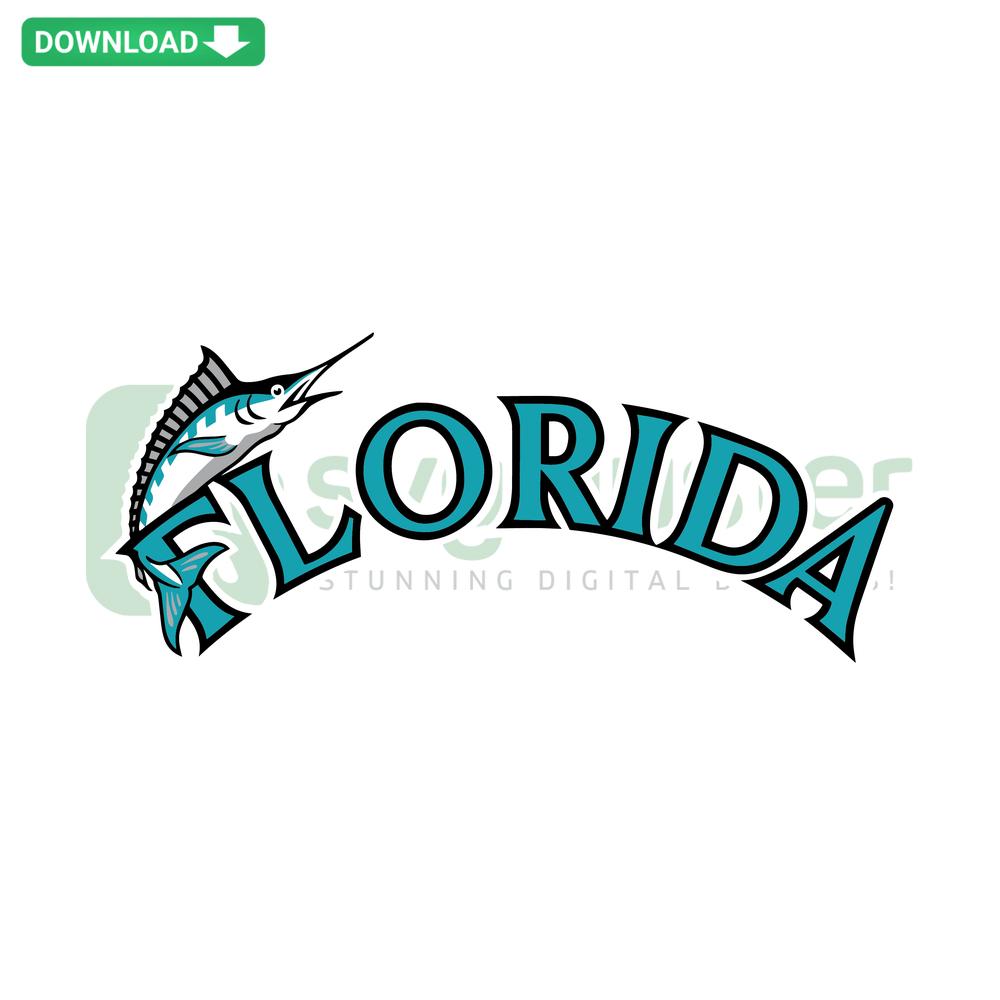 Florida Marlins Mascot Baseball MLB Power SVG; printable craft design featuring vibrant team mascot and logo elements.