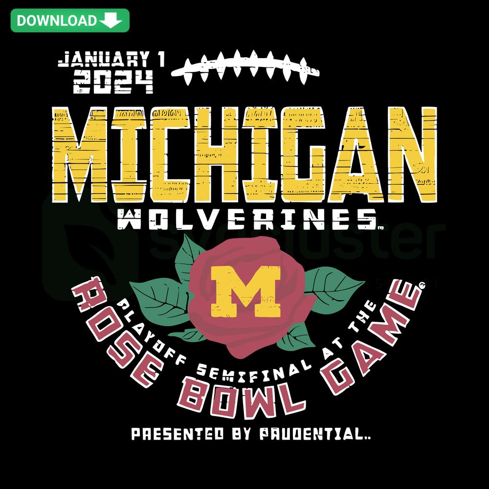Retro Michigan Wolverines 2024 Rose Bowl SVG; vintage football helmet, Go Blue text, Cricut friendly design.