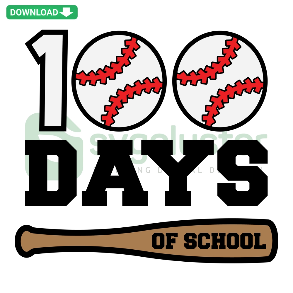 100 Days Baseball design: Boy with bat, cap celebrating 100th day of school. SVG PNG DXF EPS digital art for crafts.