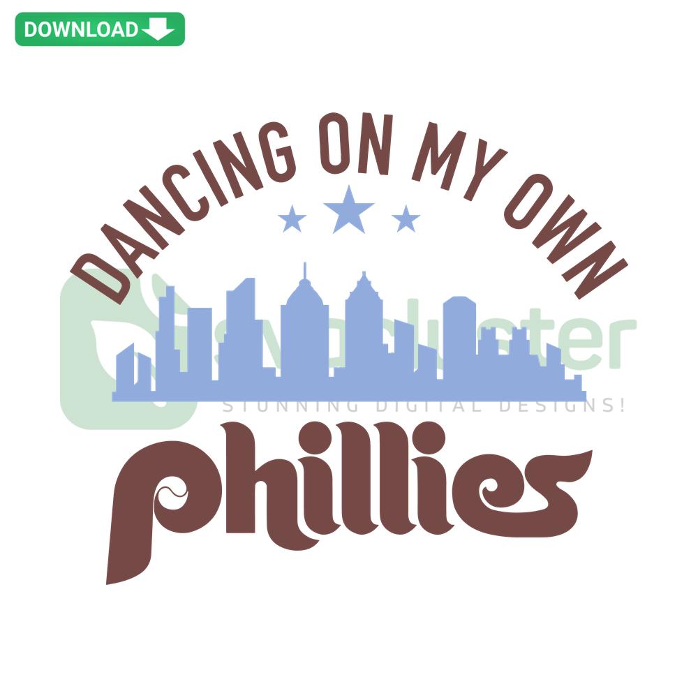 Philadelphia Phillies-themed SVG design featuring text Dancing On My Own with baseball elements, suitable for Cricut projects.