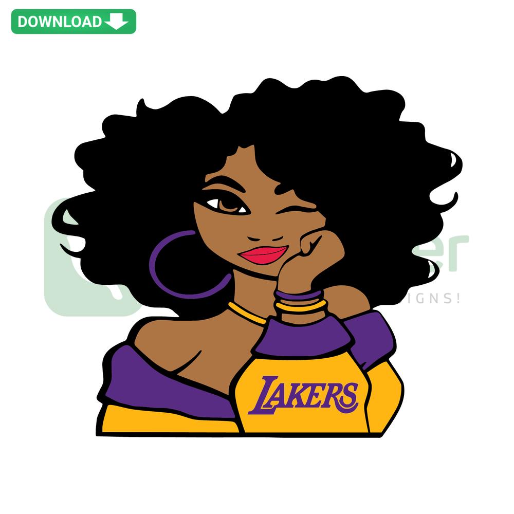 Black Girl Lakers Champions SVG, digital download, woman wearing Lakers jersey with trophy, SVG file collection for crafts.