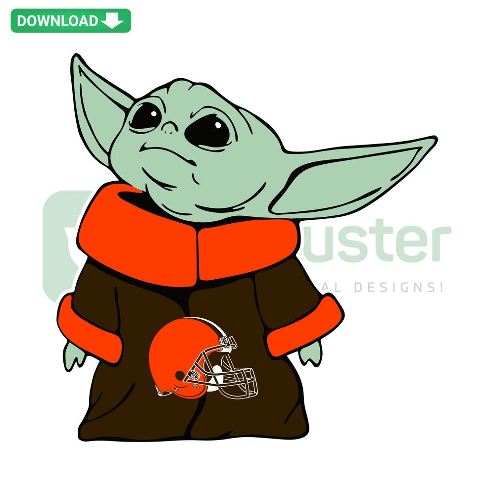 Cleveland Browns Baby Yoda SVG: Adorable NFL-inspired SVG design featuring Baby Yoda in Browns colors for crafting projects.
