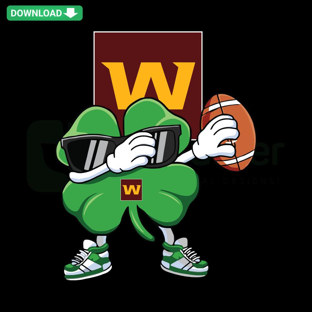 Dabbing Shamrock holding football, Washington state shape, SVG craft pattern, St. Patrick's theme for DIY projects