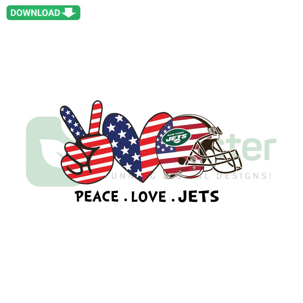 Independence Day Peace Love New York Jets SVG: Editable SVG featuring peace symbol, heart, and Jets logo, perfect for fan crafts.