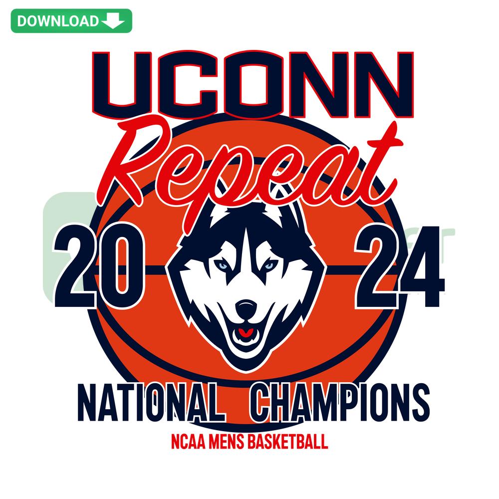 UConn Huskies Repeat Basketball Champions SVG; bold lettering, dynamic design, SVGCluster exclusive digital asset.