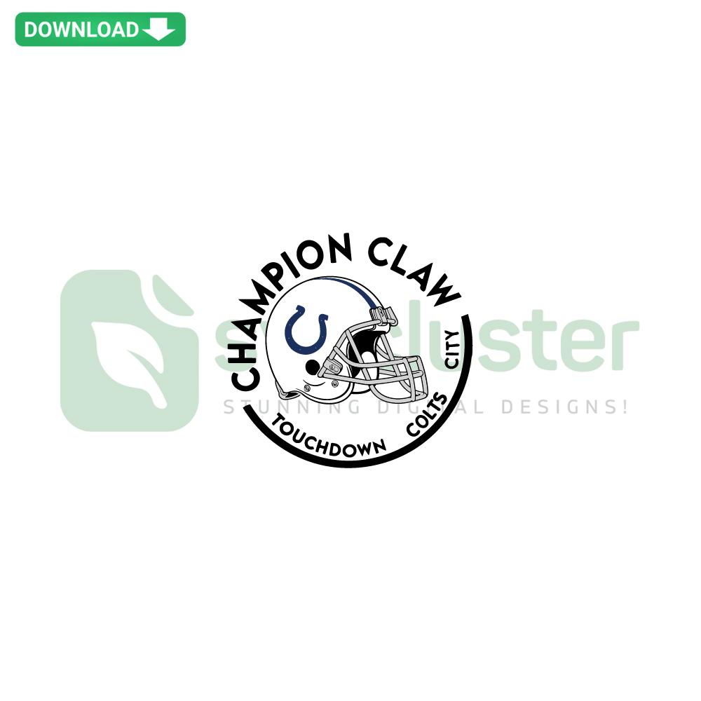 Champion Claw Touchdown Colts City SVG design, featuring bold typography and claw graphic, ideal for Cricut projects, sports theme.