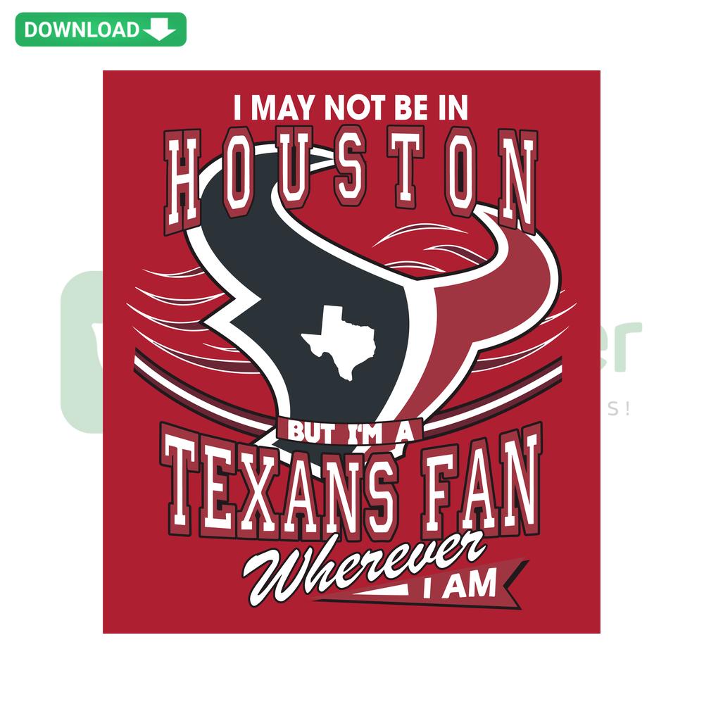 Houston Texans Fan SVG Clip Art featuring a white bold text and a red, white, and blue Texas map graphic design.