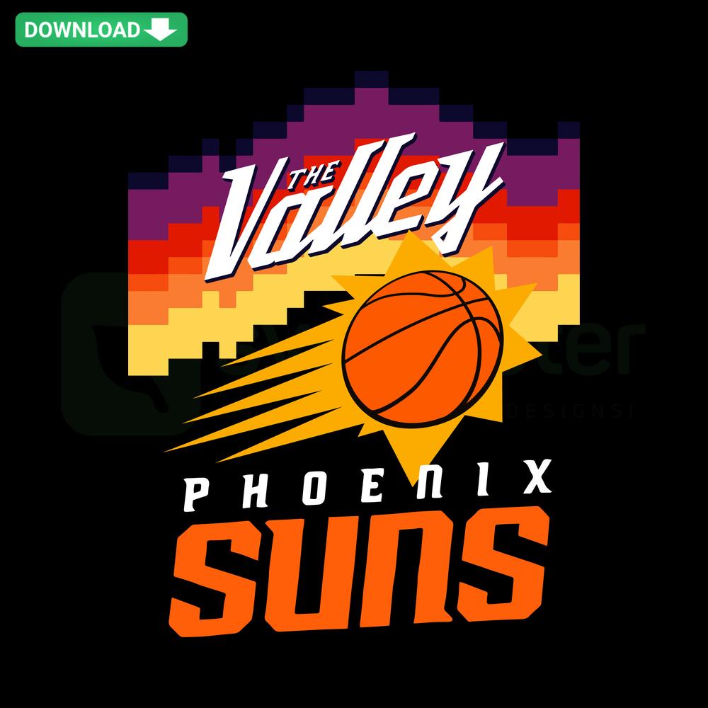 Phoenix Suns The Valley SVG, vibrant sunburst design, digital download, printable asset, sports-themed graphic resource.