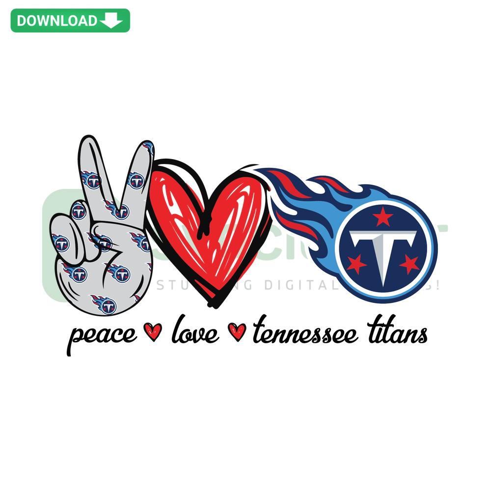 Peace, Love, Tennessee Titans SVG Design: Heart, Peace Sign, Titans Logo Vector Download. Perfect for DIY crafts and apparel.