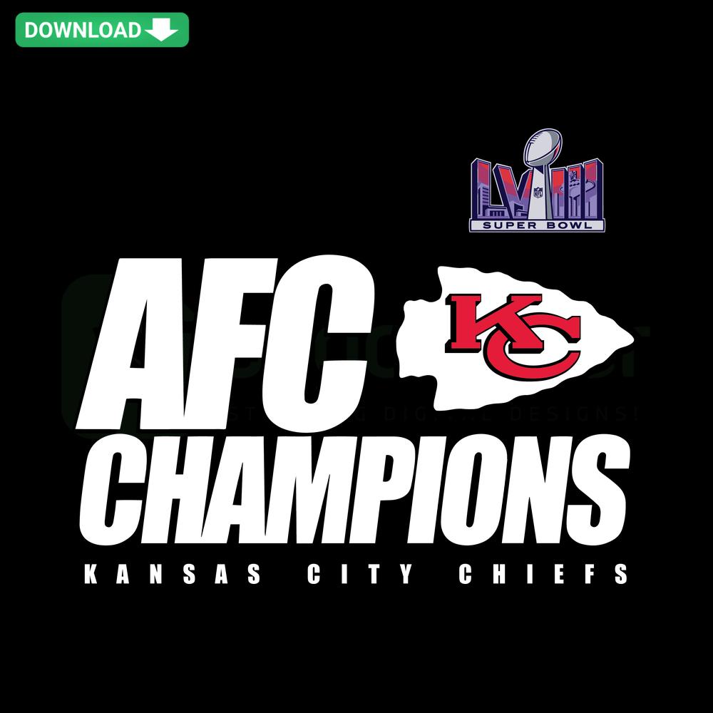 Kansas City Chiefs AFC Champions Football SVG, digital download, printable design featuring Chiefs logo and AFC trophy illustration.