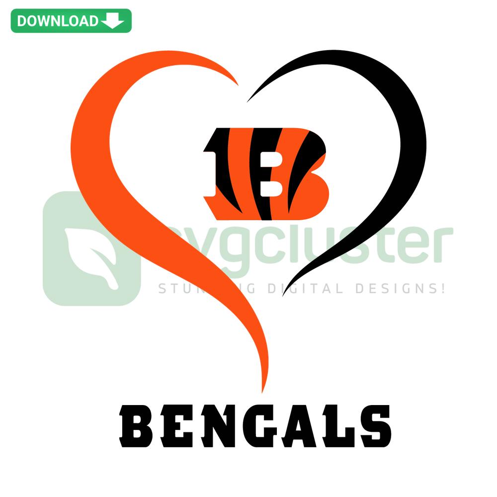 Cincinnati Bengals SVG Design for Cricut; Heart Shape, Team Colors; Instant Digital Download; NFL Fan Craft Template.