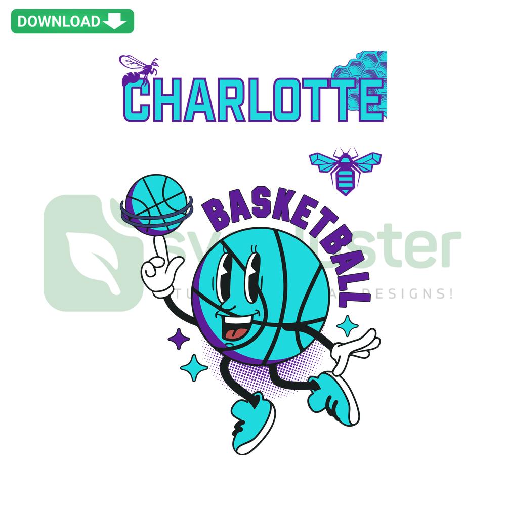 Vintage Charlotte Hornets Basketball SVG Design, Retro Team Logo, Digital Download, Printable Files, Sports Clipart, NBA Nostalgia