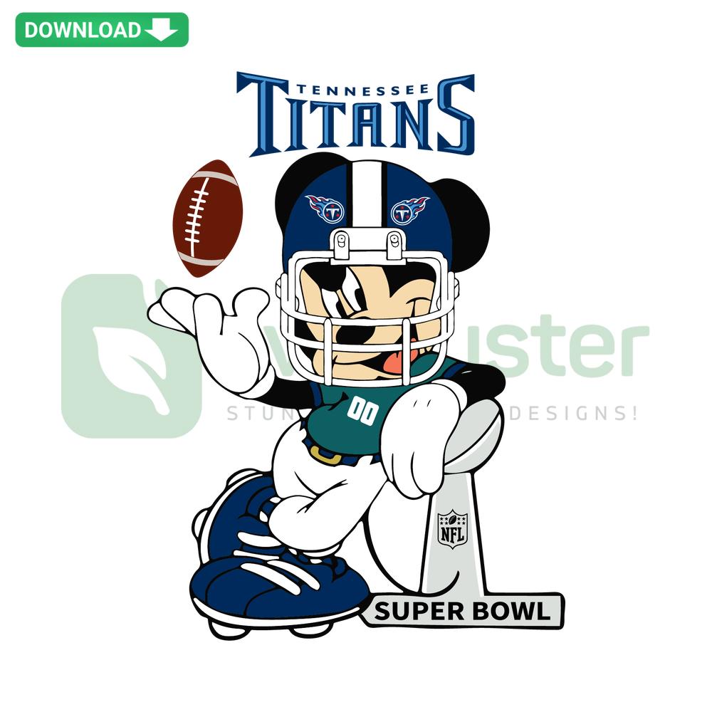 Mickey Mouse in Tennessee Titans gear SVG for Cricut, perfect for DIY crafts. Download digital template for sports fans.