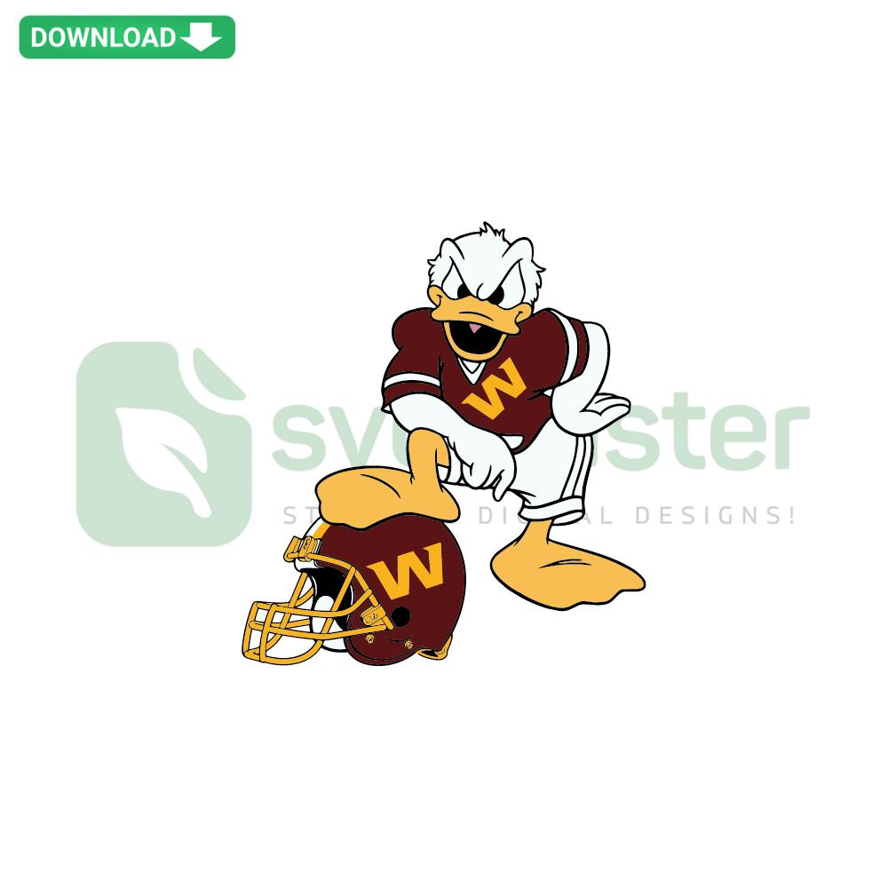 Donald Duck in Washington Football team gear SVG, cartoon sports design, SVG Design Resources, football-themed graphic.