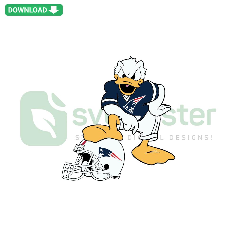 Donald Duck wearing New England Patriots gear SVG, high-resolution digital design, perfect for sports fans and craft projects.