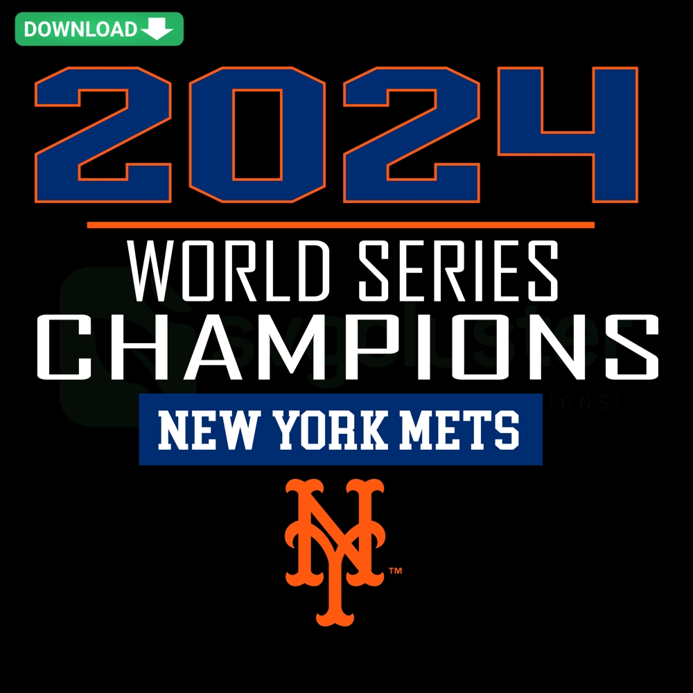 2024 World Series Champions New York Mets SVG: Bold blue and orange Mets logo with World Series trophy, perfect for fans.