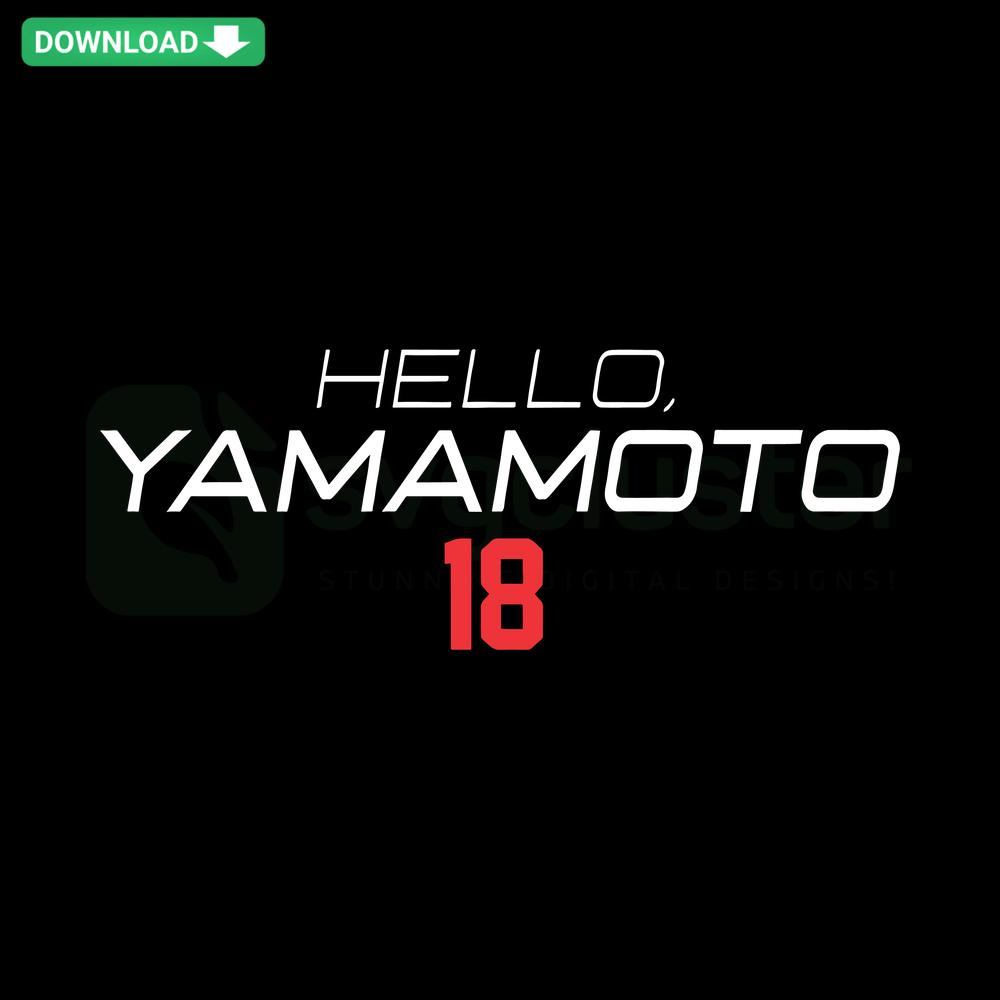 Hello Yamamoto Los Angeles Dodgers Baseball SVG, features bold text and Dodgers logo, perfect for sports fans, download SVG.