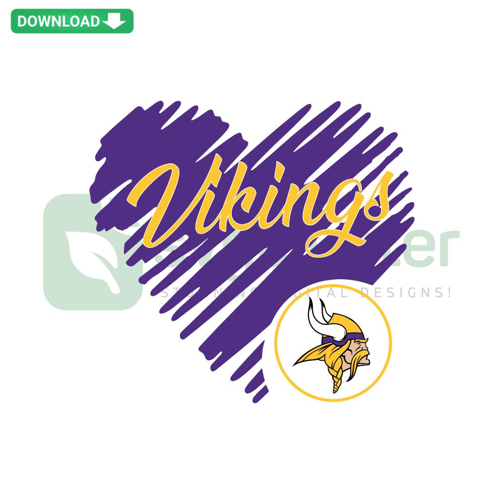 Minnesota Vikings Heart SVG Design, Ideal for Commercial Use, Vikings Emblem with Heart Shape, SVG Digital Download.