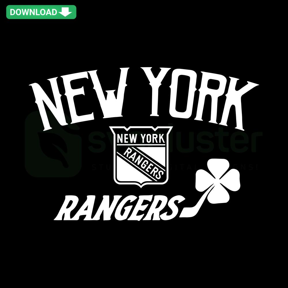 New York Rangers St Patricks Day SVG, shamrock hockey design, commercial use digital download, perfect for fans & crafters.