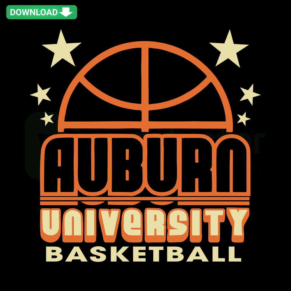 Auburn Tigers Stars Basketball NBA SVG Clip Art, Digital Download with vibrant design featuring tiger mascot and basketball elements.