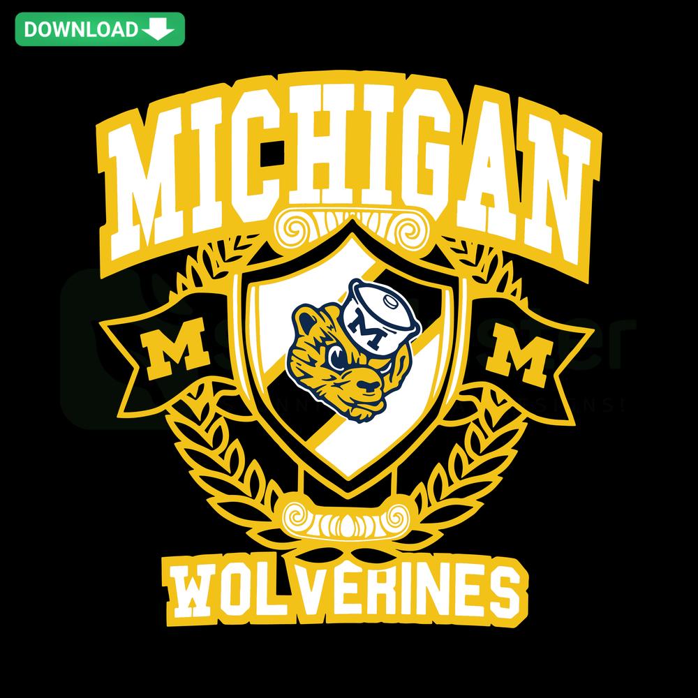 Vintage Michigan Wolverine SVG Cricut Download: Retro Wolverine logo, ideal SVG files for T-Shirts, DIY crafts, sports fans.