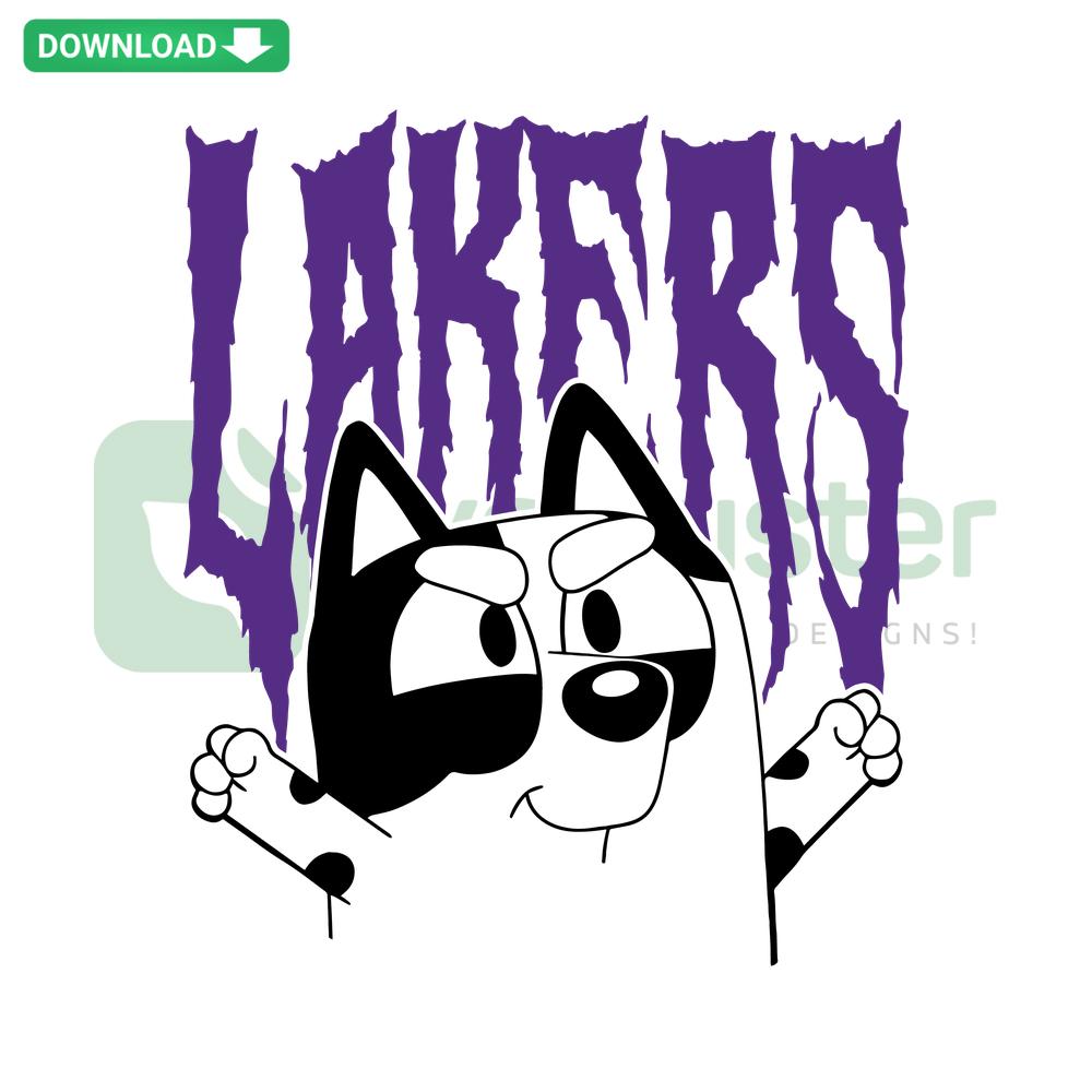 Bluey Muffin Lakers SVG: Cute Bluey-themed SVG with Los Angeles Lakers colors and logo, perfect for NBA printable crafts.