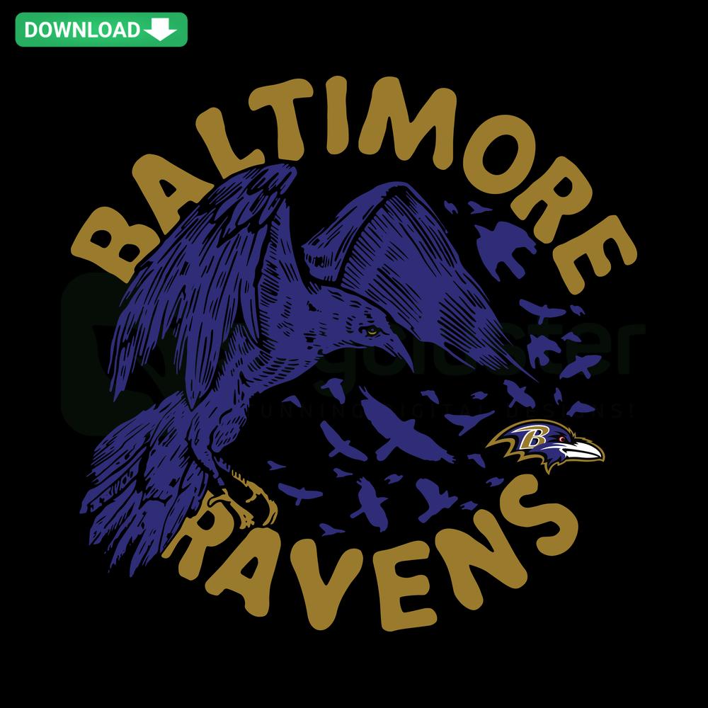Baltimore Ravens SVG, retro design, Cricut downloadable file, instant download for designers, vibrant purple and black logo.