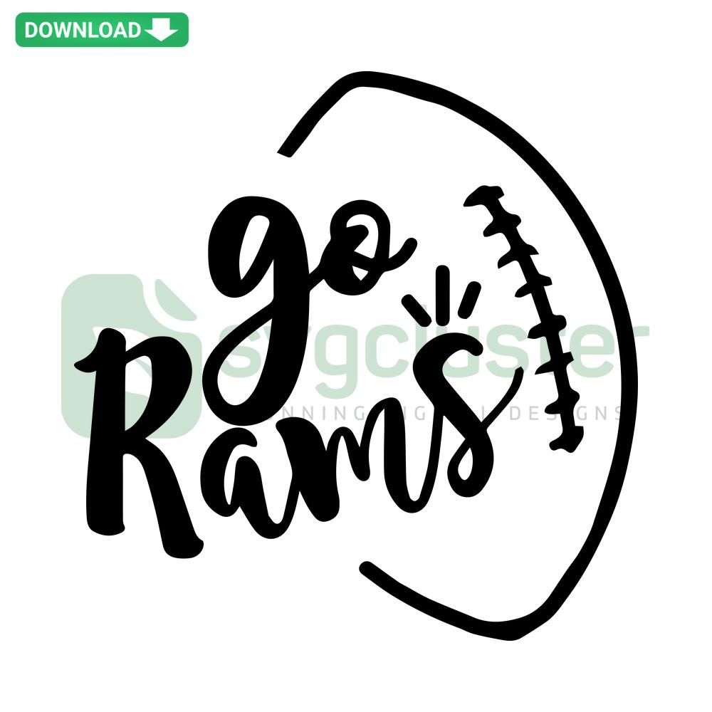 Go Rams Football SVG Design, Cricut Vector Download; Team Helmet, Bold Typography, Sports Themed DIY Project.