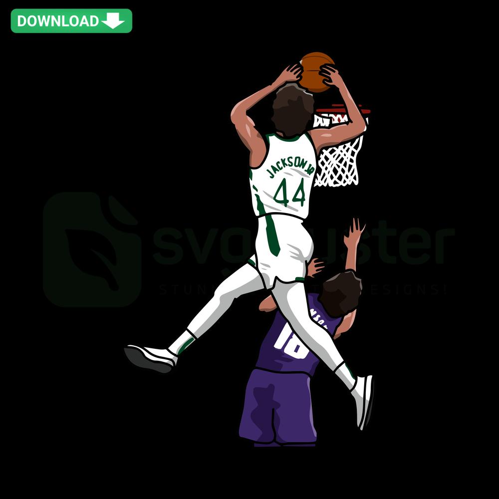 Andre Jackson Milwaukee Bucks SVG, vibrant wall art design of player silhouette with team colors, ideal for sports decor.
