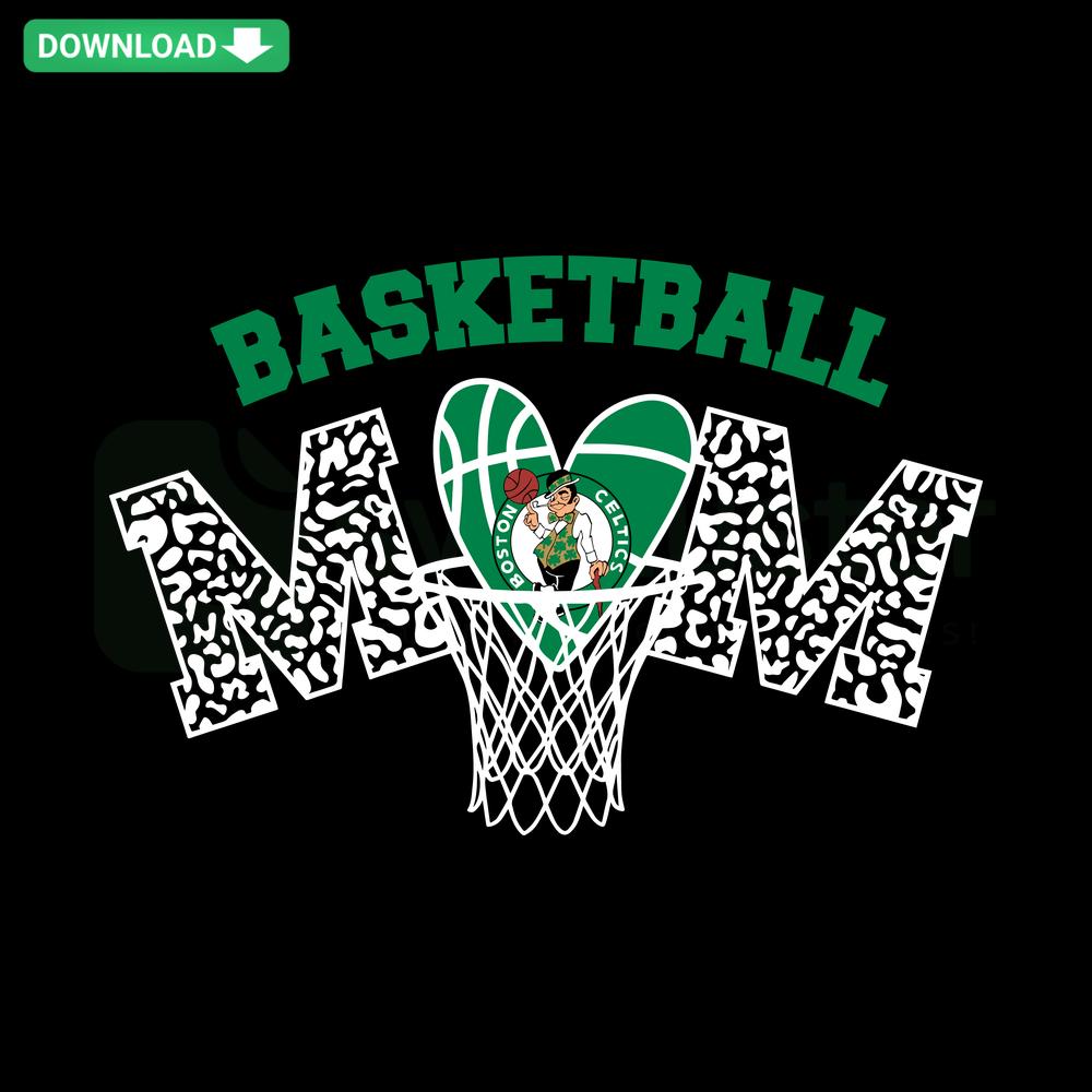 Retro Boston Celtics Basketball Mom SVG Design: Vintage Net Motif, High-Quality SVG File for Sports Enthusiasts and Crafters
