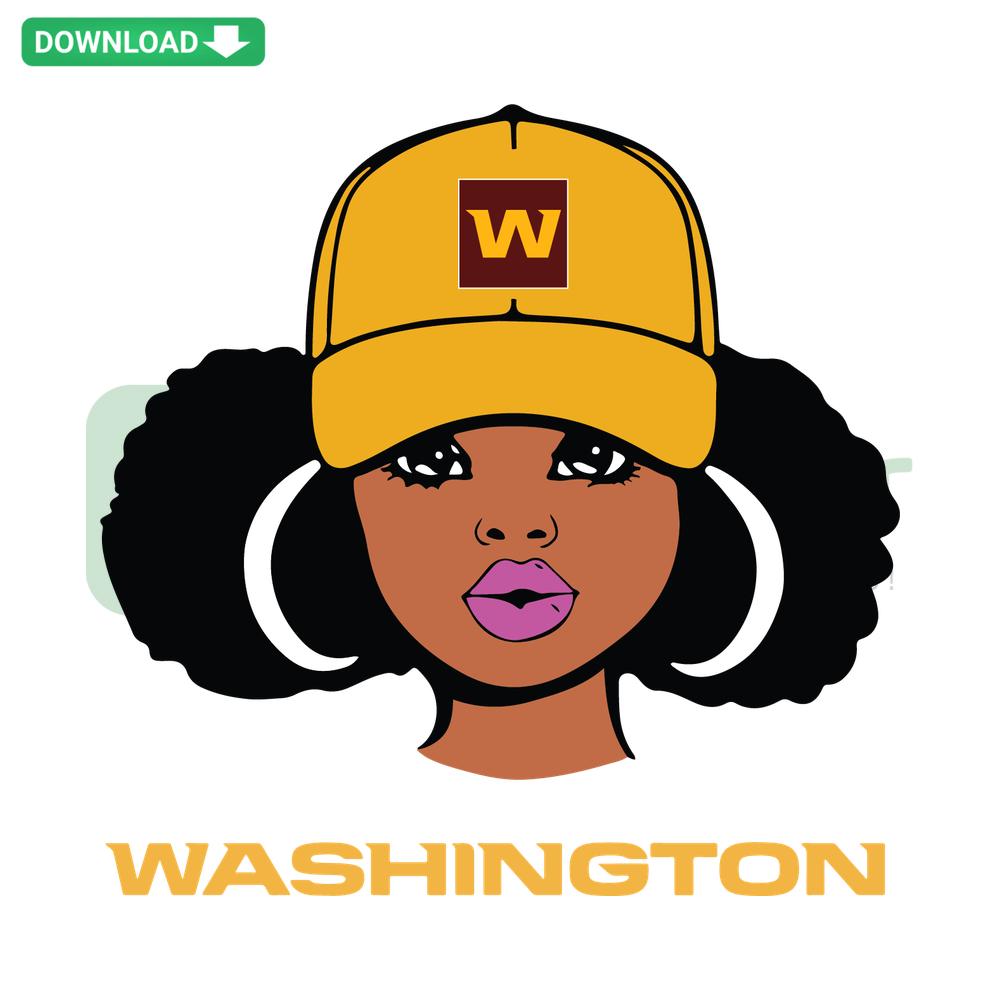 Washington Football Girl SVG, Cricut Digital Download for T-Shirts, vibrant female fan silhouette with football elements.